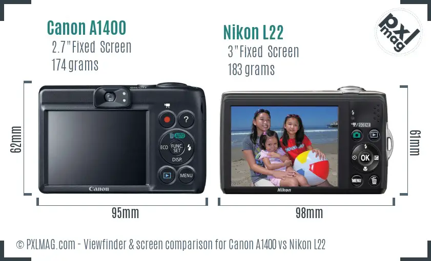 Canon A1400 vs Nikon L22 Screen and Viewfinder comparison