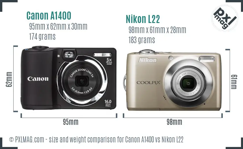 Canon A1400 vs Nikon L22 size comparison