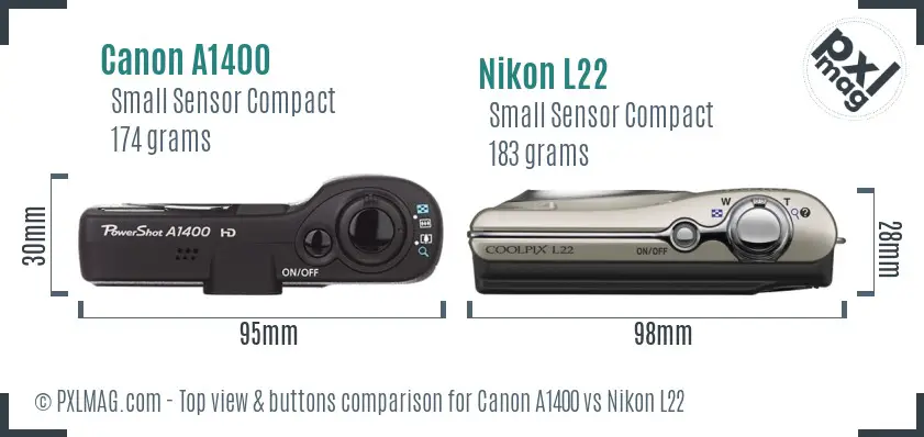 Canon A1400 vs Nikon L22 top view buttons comparison