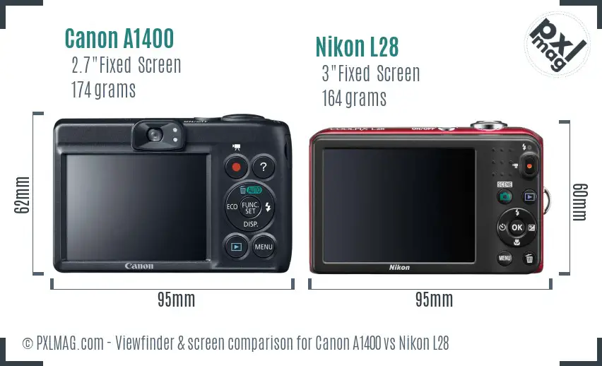 Canon A1400 vs Nikon L28 Screen and Viewfinder comparison