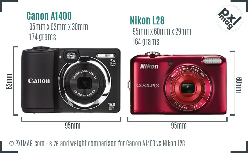 Canon A1400 vs Nikon L28 size comparison