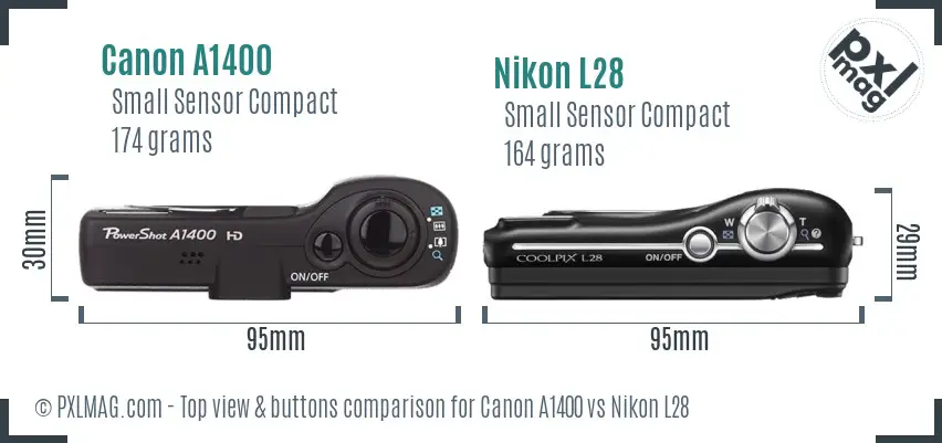 Canon A1400 vs Nikon L28 top view buttons comparison