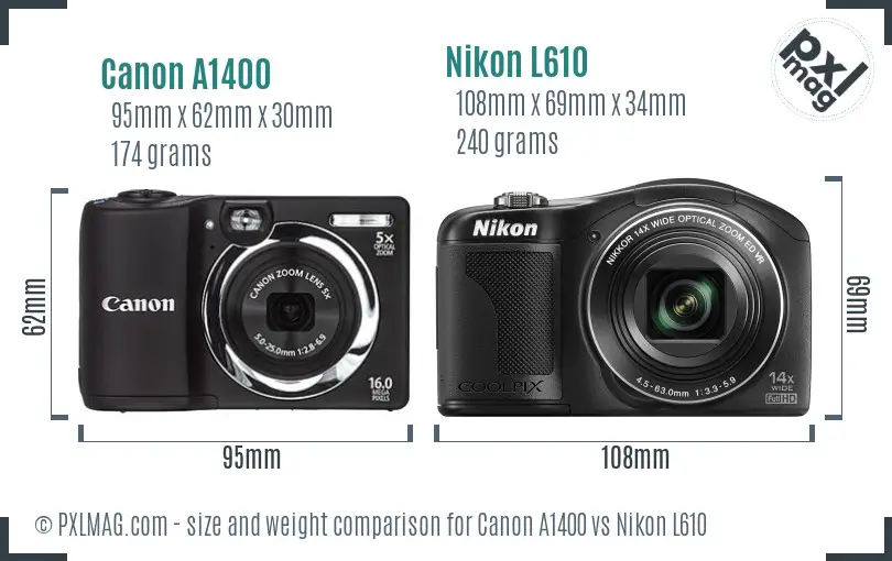 Canon A1400 vs Nikon L610 size comparison