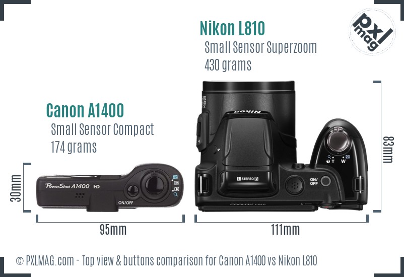Canon A1400 vs Nikon L810 top view buttons comparison
