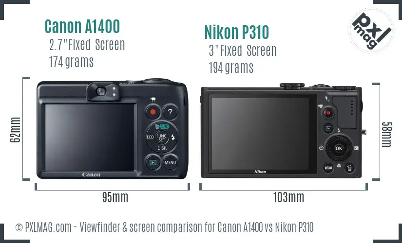 Canon A1400 vs Nikon P310 Screen and Viewfinder comparison Canon A1400 vs Nikon P310 Screen and Viewfinder comparison