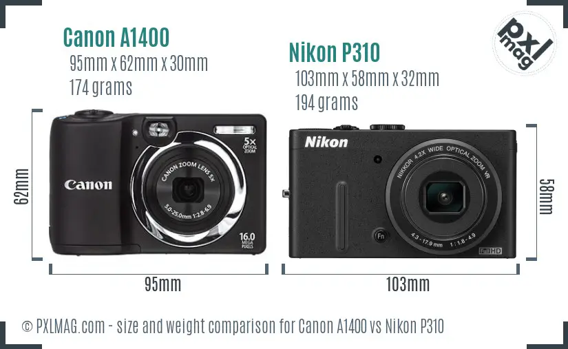 Canon A1400 vs Nikon P310 size comparison Canon A1400 vs Nikon P310 size comparison