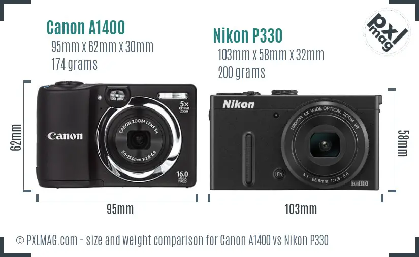 Canon A1400 vs Nikon P330 size comparison Canon A1400 vs Nikon P330 size comparison