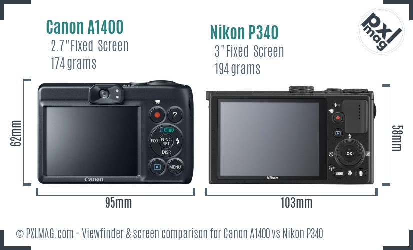 Canon A1400 vs Nikon P340 Screen and Viewfinder comparison