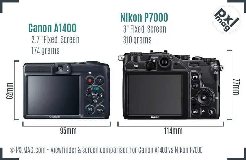Canon A1400 vs Nikon P7000 Screen and Viewfinder comparison