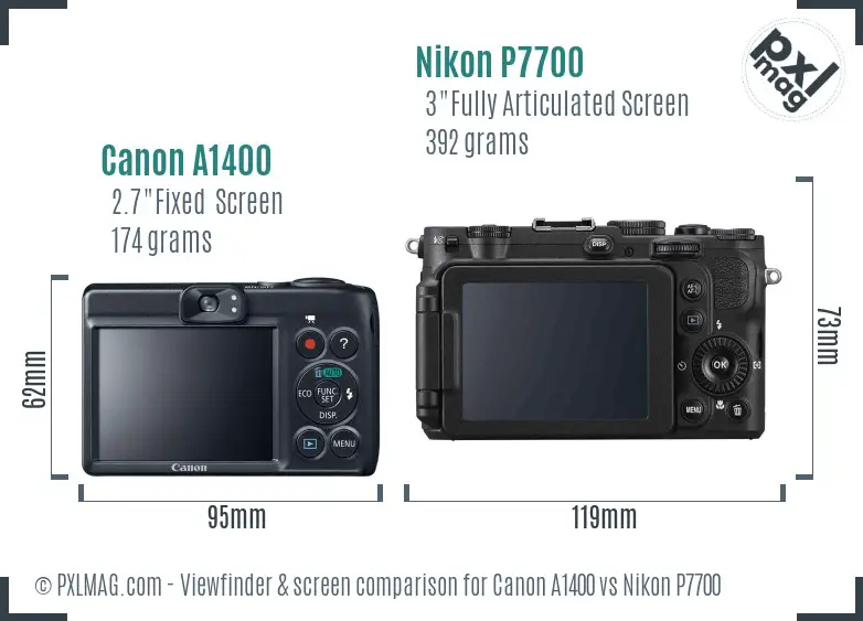 Canon A1400 vs Nikon P7700 Screen and Viewfinder comparison