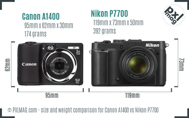 Canon A1400 vs Nikon P7700 size comparison