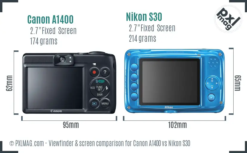 Canon A1400 vs Nikon S30 Screen and Viewfinder comparison