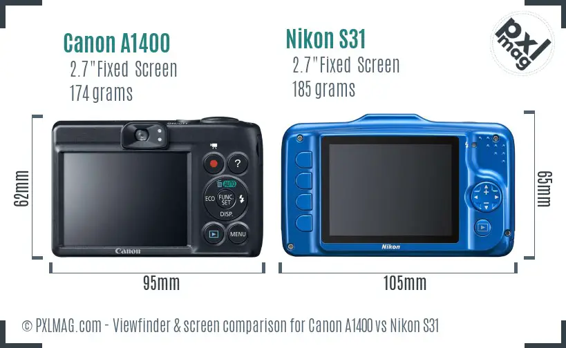 Canon A1400 vs Nikon S31 Screen and Viewfinder comparison Canon A1400 vs Nikon S31 Screen and Viewfinder comparison