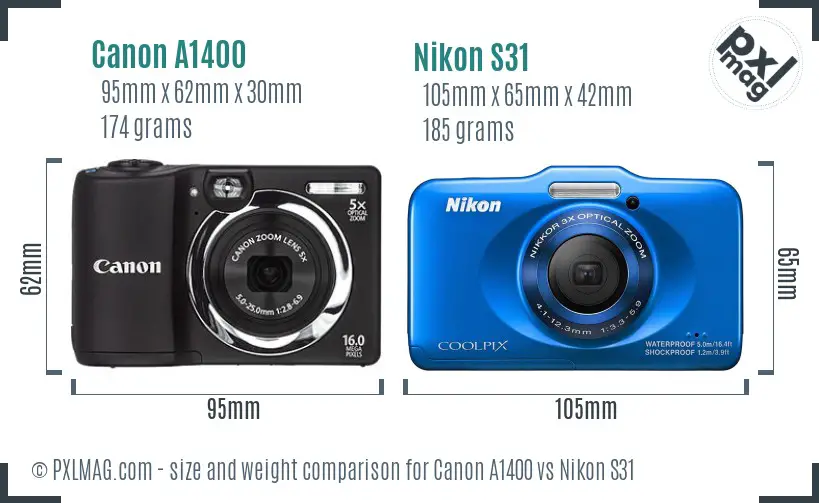 Canon A1400 vs Nikon S31 size comparison Canon A1400 vs Nikon S31 size comparison