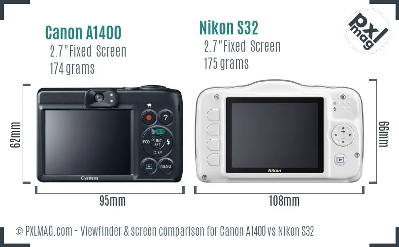Canon A1400 vs Nikon S32 Screen and Viewfinder comparison