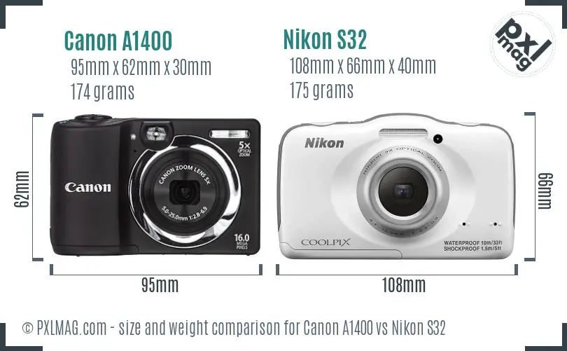 Canon A1400 vs Nikon S32 size comparison