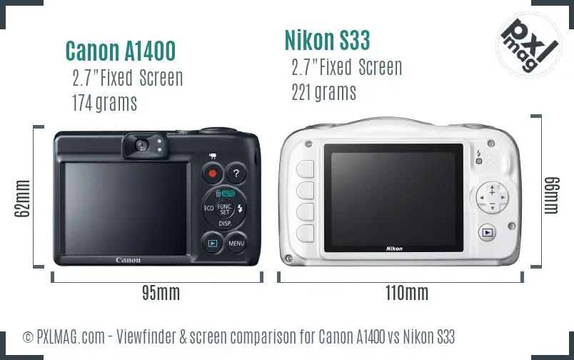 Canon A1400 vs Nikon S33 Screen and Viewfinder comparison