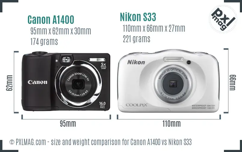 Canon A1400 vs Nikon S33 size comparison