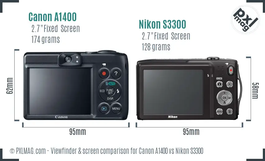 Canon A1400 vs Nikon S3300 Screen and Viewfinder comparison