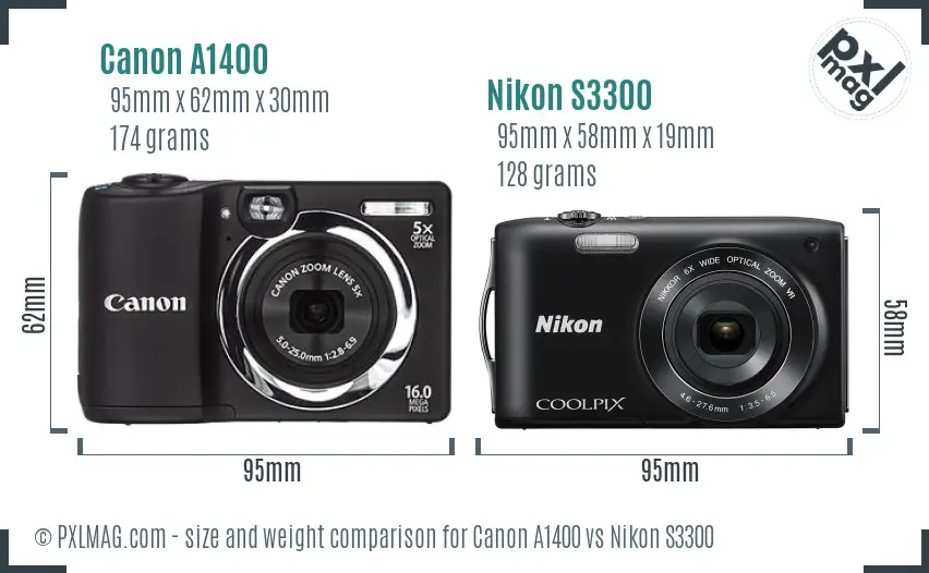 Canon A1400 vs Nikon S3300 size comparison
