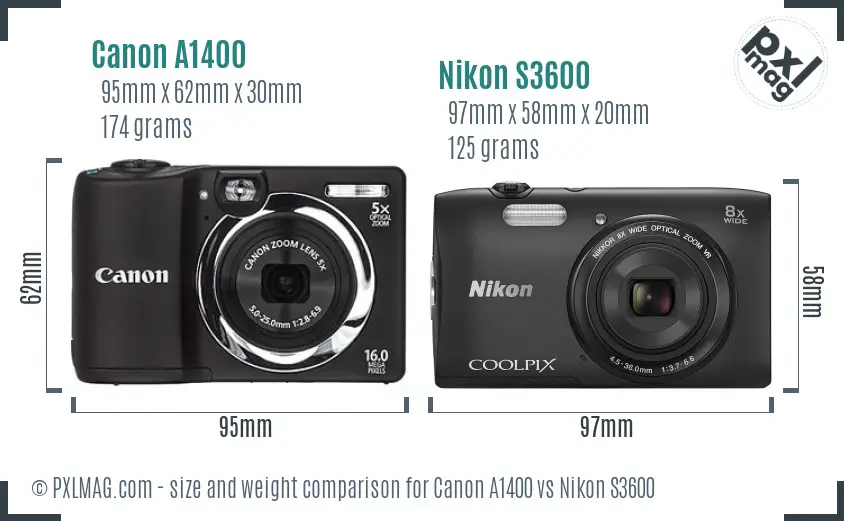 Canon A1400 vs Nikon S3600 size comparison