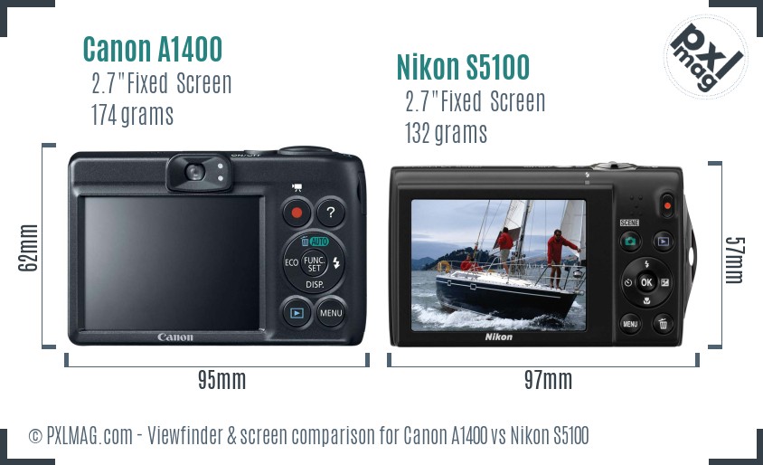 Canon A1400 vs Nikon S5100 Screen and Viewfinder comparison