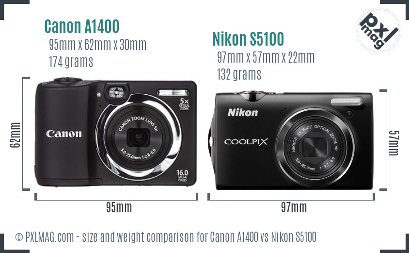 Canon A1400 vs Nikon S5100 size comparison