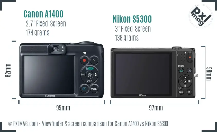 Canon A1400 vs Nikon S5300 Screen and Viewfinder comparison