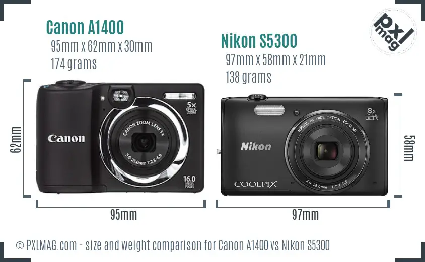 Canon A1400 vs Nikon S5300 size comparison