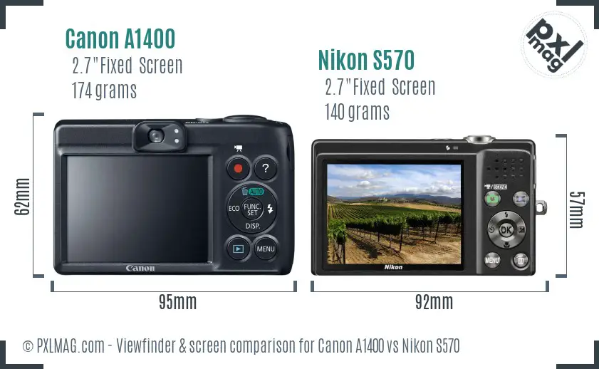 Canon A1400 vs Nikon S570 Screen and Viewfinder comparison