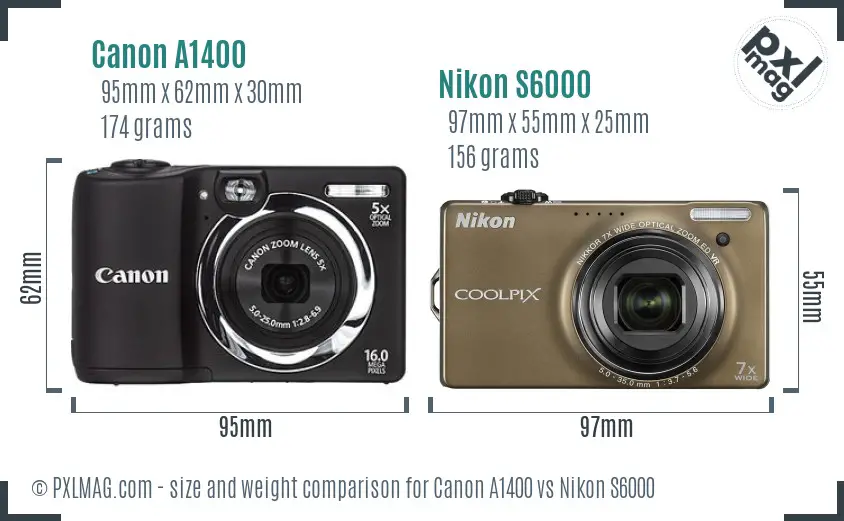 Canon A1400 vs Nikon S6000 size comparison