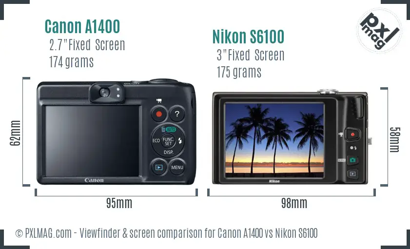 Canon A1400 vs Nikon S6100 Screen and Viewfinder comparison