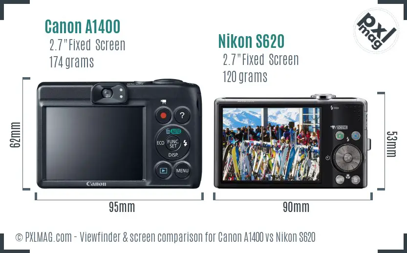 Canon A1400 vs Nikon S620 Screen and Viewfinder comparison
