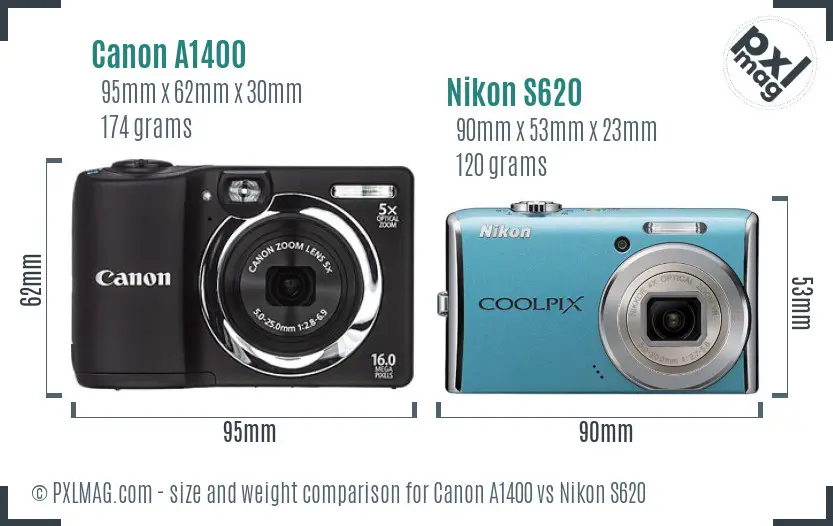 Canon A1400 vs Nikon S620 size comparison