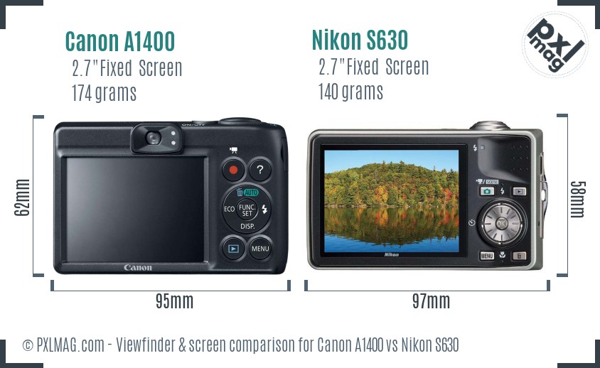 Canon A1400 vs Nikon S630 Screen and Viewfinder comparison