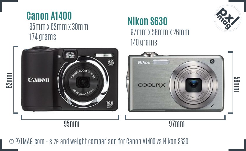 Canon A1400 vs Nikon S630 size comparison Canon A1400 vs Nikon S630 size comparison