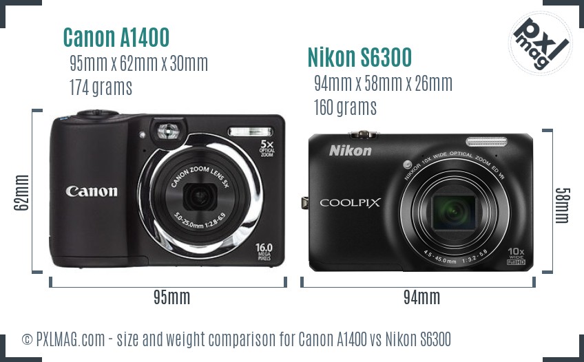 Canon A1400 vs Nikon S6300 size comparison