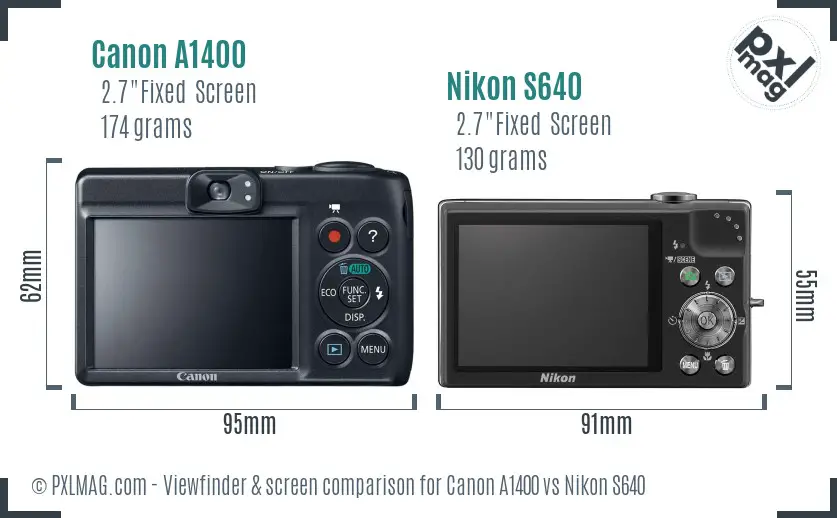 Canon A1400 vs Nikon S640 Screen and Viewfinder comparison