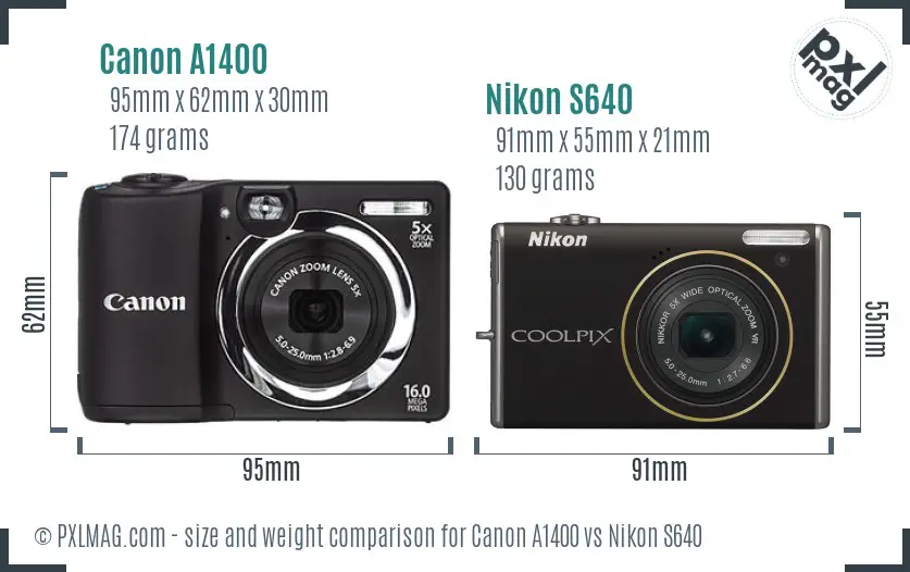 Canon A1400 vs Nikon S640 size comparison