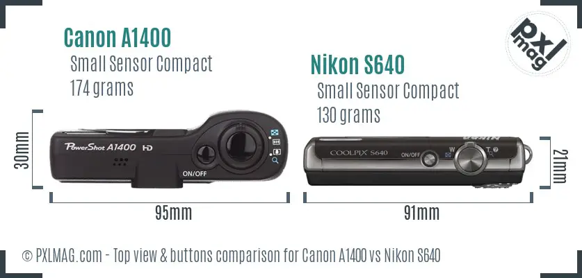 Canon A1400 vs Nikon S640 top view buttons comparison