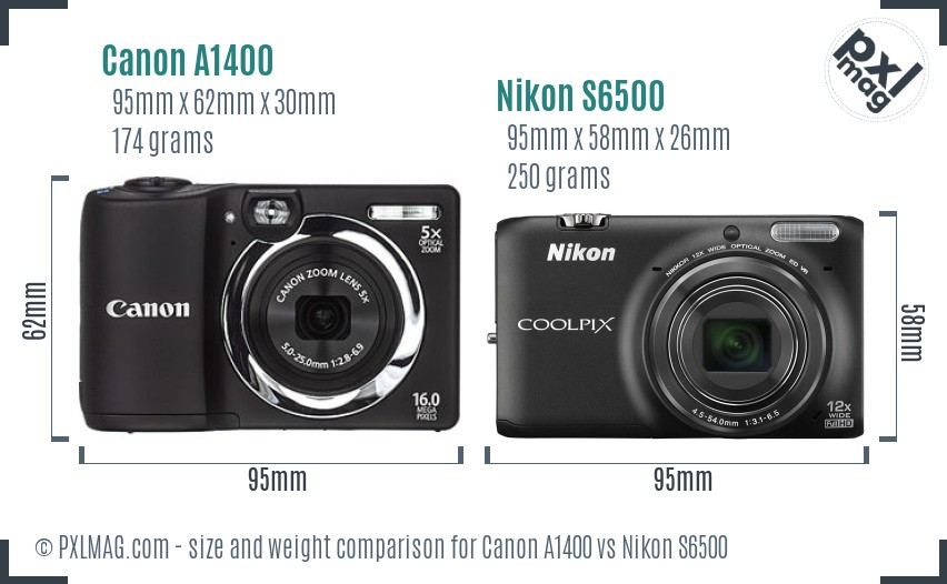 Canon A1400 vs Nikon S6500 size comparison