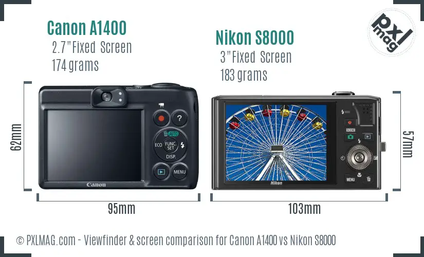 Canon A1400 vs Nikon S8000 Screen and Viewfinder comparison