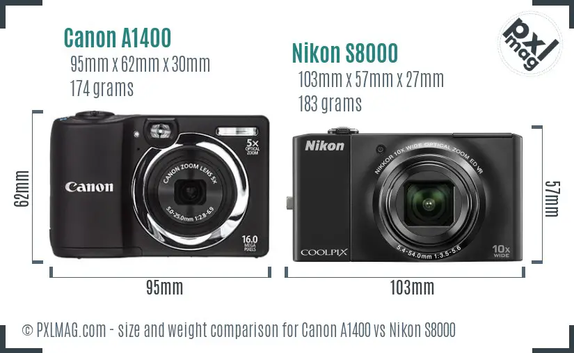 Canon A1400 vs Nikon S8000 size comparison Canon A1400 vs Nikon S8000 size comparison