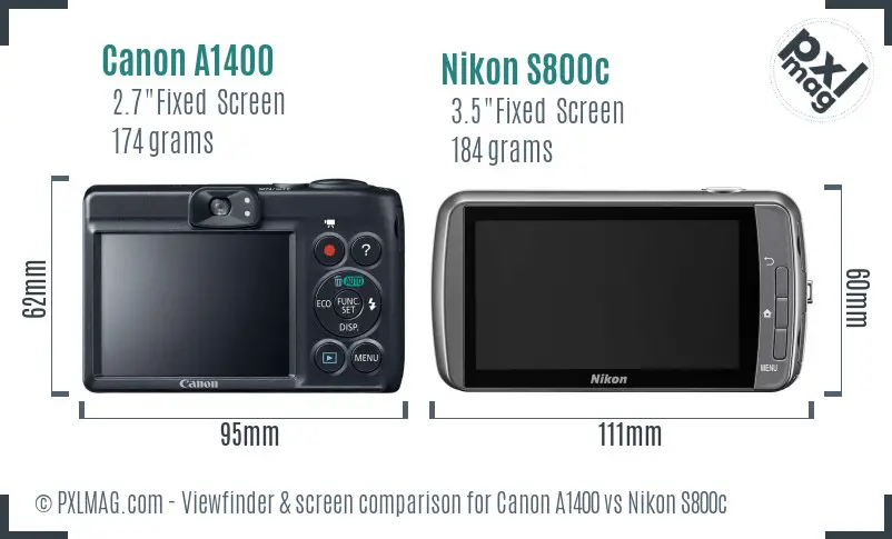 Canon A1400 vs Nikon S800c Screen and Viewfinder comparison