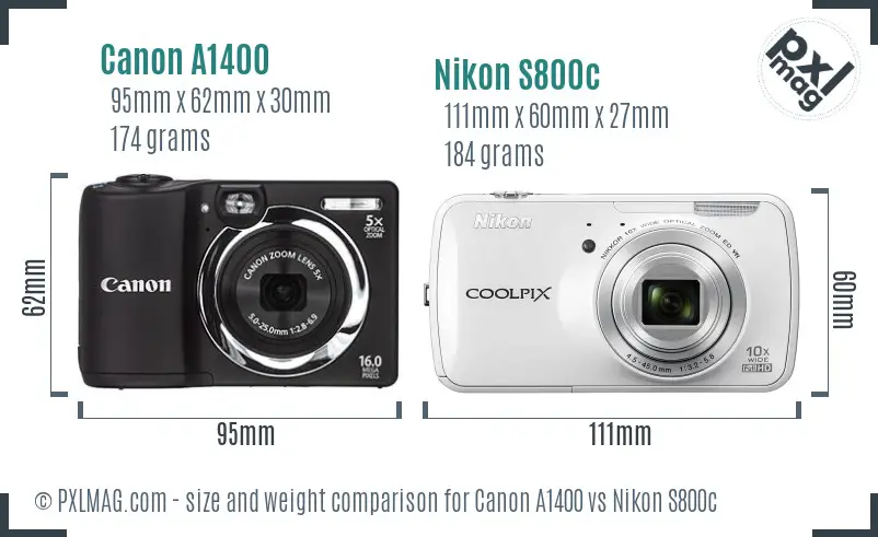 Canon A1400 vs Nikon S800c size comparison