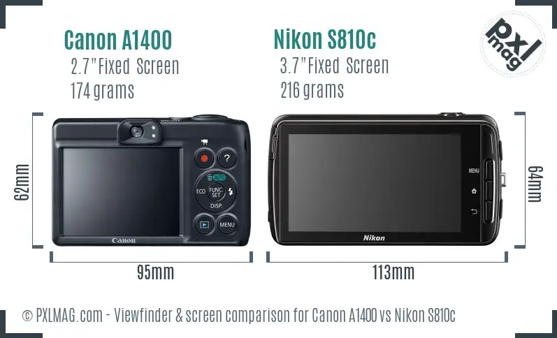 Canon A1400 vs Nikon S810c Screen and Viewfinder comparison