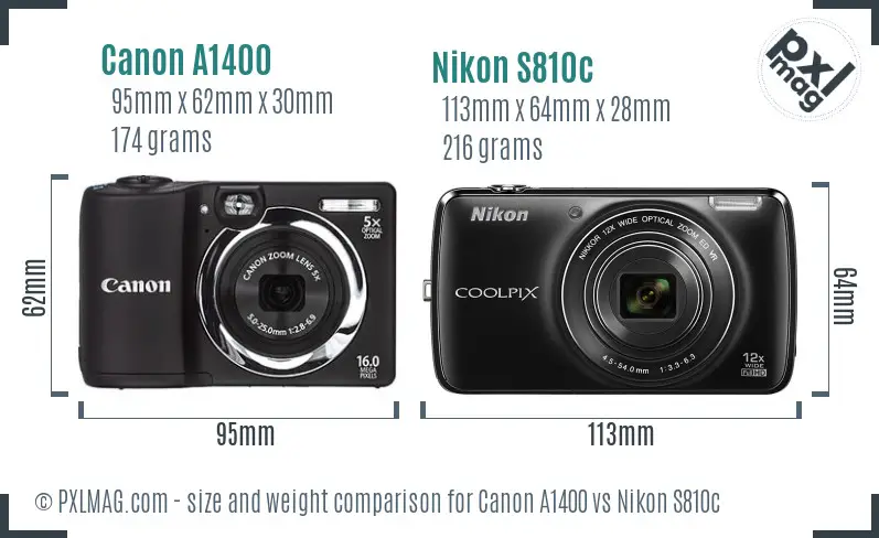 Canon A1400 vs Nikon S810c size comparison