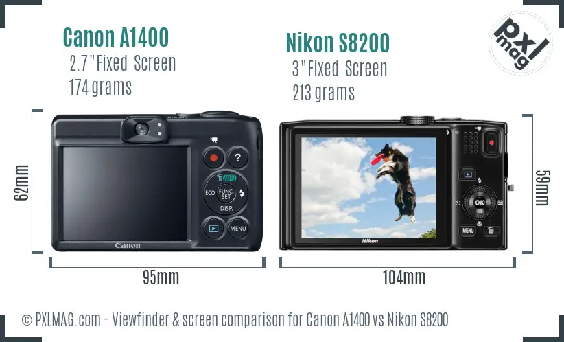 Canon A1400 vs Nikon S8200 Screen and Viewfinder comparison