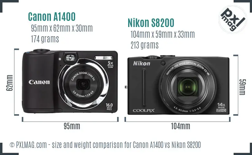 Canon A1400 vs Nikon S8200 size comparison