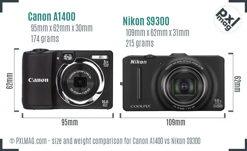 Canon A1400 vs Nikon S9300 size comparison Canon A1400 vs Nikon S9300 size comparison